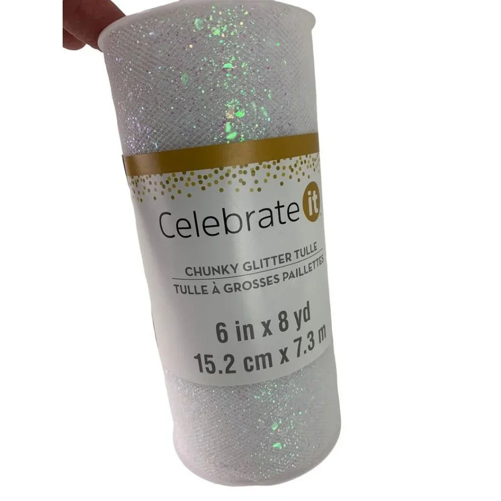8 Yards Celebrate It White Chunky Glitter Tulle 6 inch New Craft Supply
